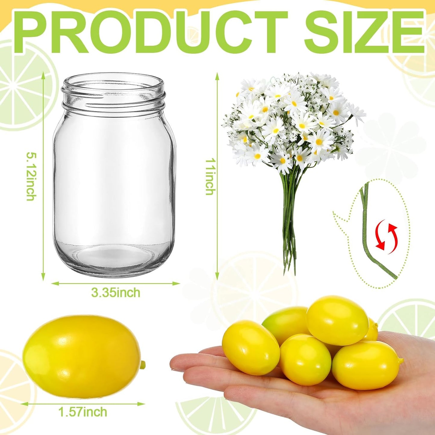 6 Set Lemon Party Centerpieces for Table Mason Jar Table Decor with Artificial Lemons Daisy Baby Breath Flowers for Summer Farmhouse Wedding Picnic Birthday Party BBQ Baby Shower (6, Lemon)