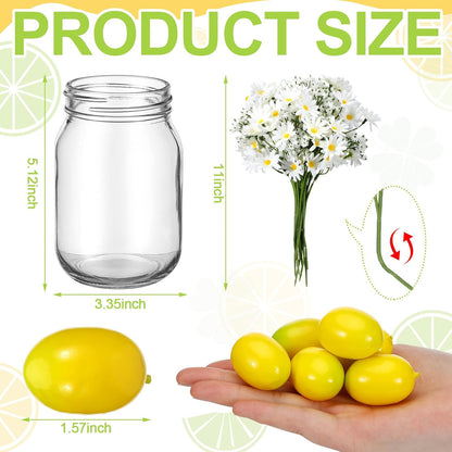 6 Set Lemon Party Centerpieces for Table Mason Jar Table Decor with Artificial Lemons Daisy Baby Breath Flowers for Summer Farmhouse Wedding Picnic Birthday Party BBQ Baby Shower (6, Lemon)