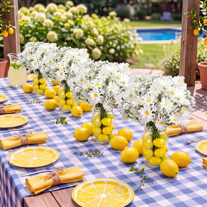 6 Set Lemon Party Centerpieces for Table Mason Jar Table Decor with Artificial Lemons Daisy Baby Breath Flowers for Summer Farmhouse Wedding Picnic Birthday Party BBQ Baby Shower (6, Lemon)