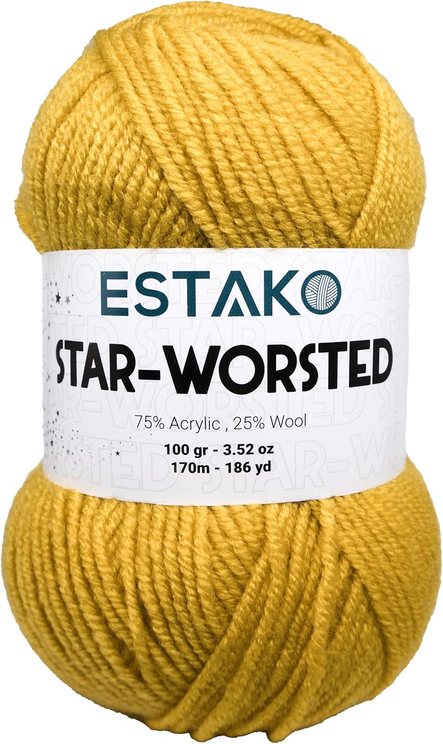 Star-Worsted Soft Yarn for Crocheting, Worsted Weight 4, Yellow | 75% acrylic 25% wool, 100 g, 186 yds, amigurumi, granny squares, socks, beanies, mittens, machine washable