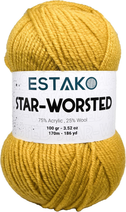 Star-Worsted Soft Yarn for Crocheting, Worsted Weight 4, Yellow | 75% acrylic 25% wool, 100 g, 186 yds, amigurumi, granny squares, socks, beanies, mittens, machine washable