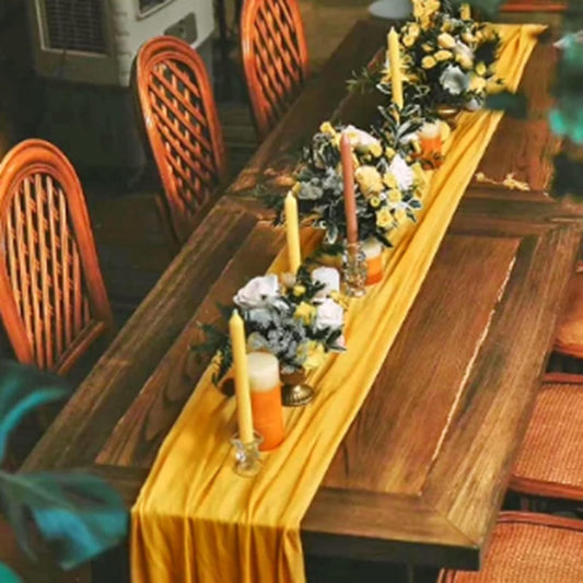 10FT Chiffon Table Runner 27x120 Inches Mustard Yellow Wedding Runner Sheer Fabric for Romantic Bridal Shower Decorations