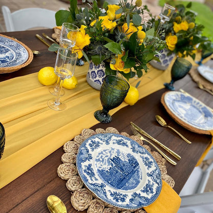 10FT Chiffon Table Runner 27x120 Inches Mustard Yellow Wedding Runner Sheer Fabric for Romantic Bridal Shower Decorations