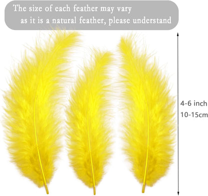 100pcs Yellow Feathers Fluffy Turkey Marabou Feathers 4-6 Inches for Crafts Dream Catcher Fringe Trim Colored Feathers Fly Tying Material