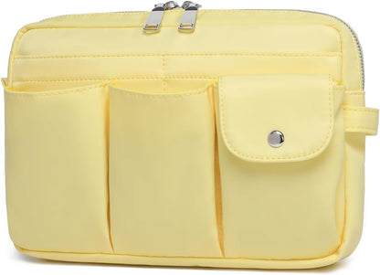 Storage Bag-arge Cosmetic Bag for Women Travel Makeup Bag Zip Up Bag Pure Cotton Canvas Can be Suspended (Yellow)