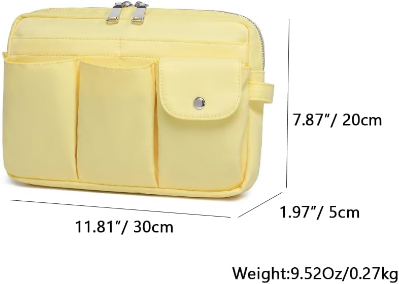 Storage Bag-arge Cosmetic Bag for Women Travel Makeup Bag Zip Up Bag Pure Cotton Canvas Can be Suspended (Yellow)