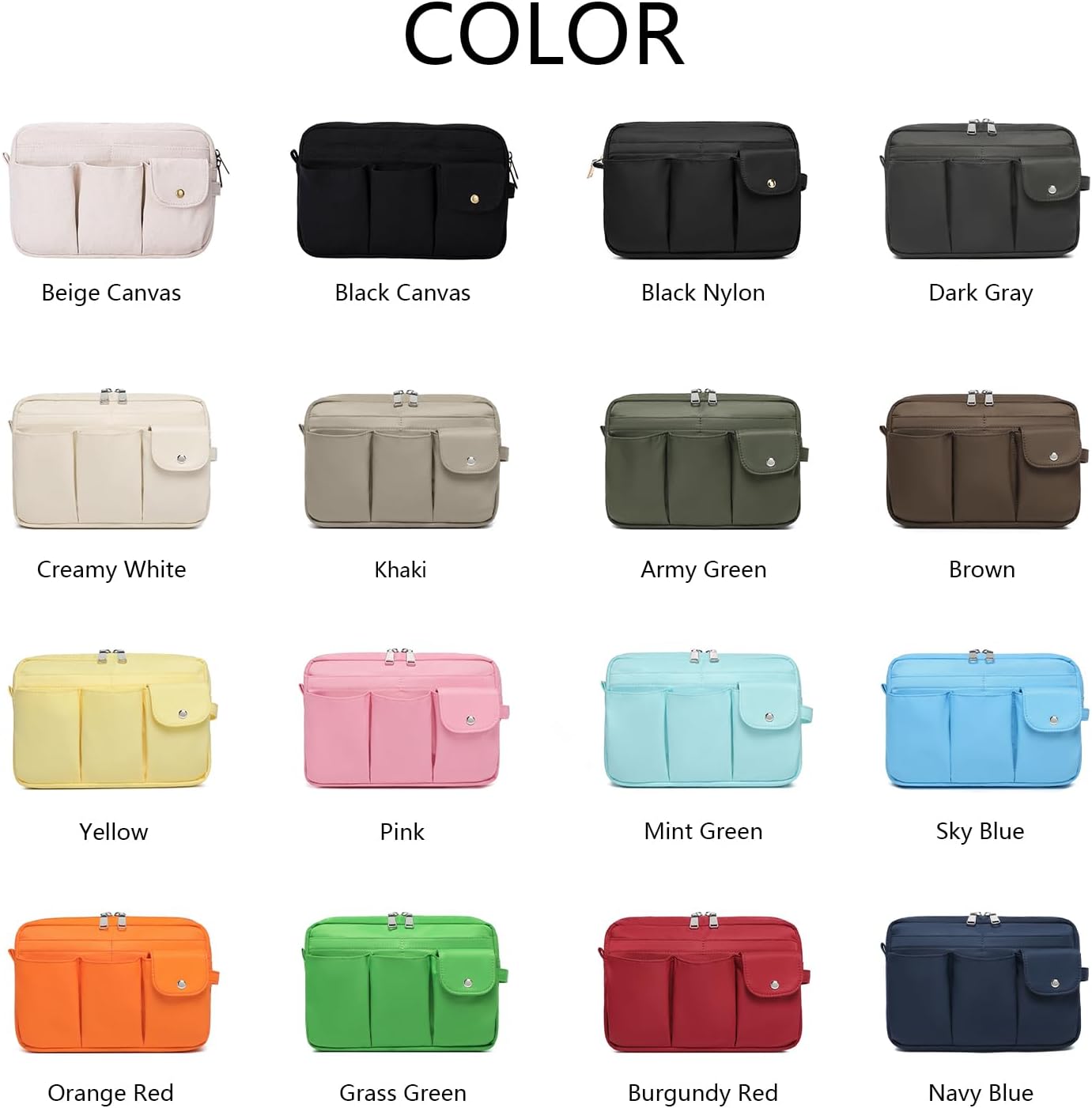 Storage Bag-arge Cosmetic Bag for Women Travel Makeup Bag Zip Up Bag Pure Cotton Canvas Can be Suspended (Yellow)