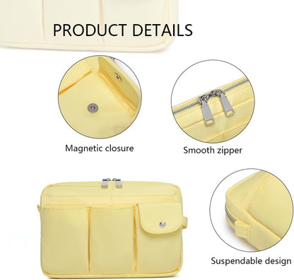 Storage Bag-arge Cosmetic Bag for Women Travel Makeup Bag Zip Up Bag Pure Cotton Canvas Can be Suspended (Yellow)