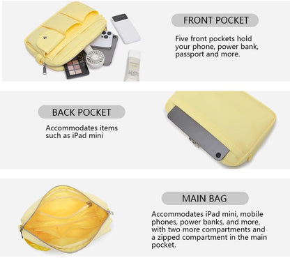 Storage Bag-arge Cosmetic Bag for Women Travel Makeup Bag Zip Up Bag Pure Cotton Canvas Can be Suspended (Yellow)