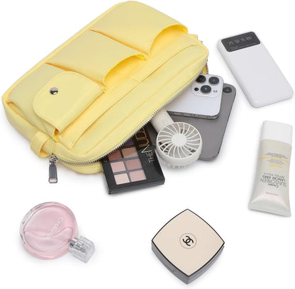 Storage Bag-arge Cosmetic Bag for Women Travel Makeup Bag Zip Up Bag Pure Cotton Canvas Can be Suspended (Yellow)