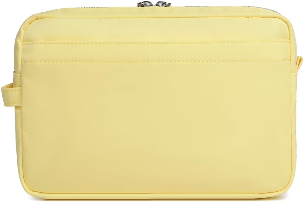 Storage Bag-arge Cosmetic Bag for Women Travel Makeup Bag Zip Up Bag Pure Cotton Canvas Can be Suspended (Yellow)