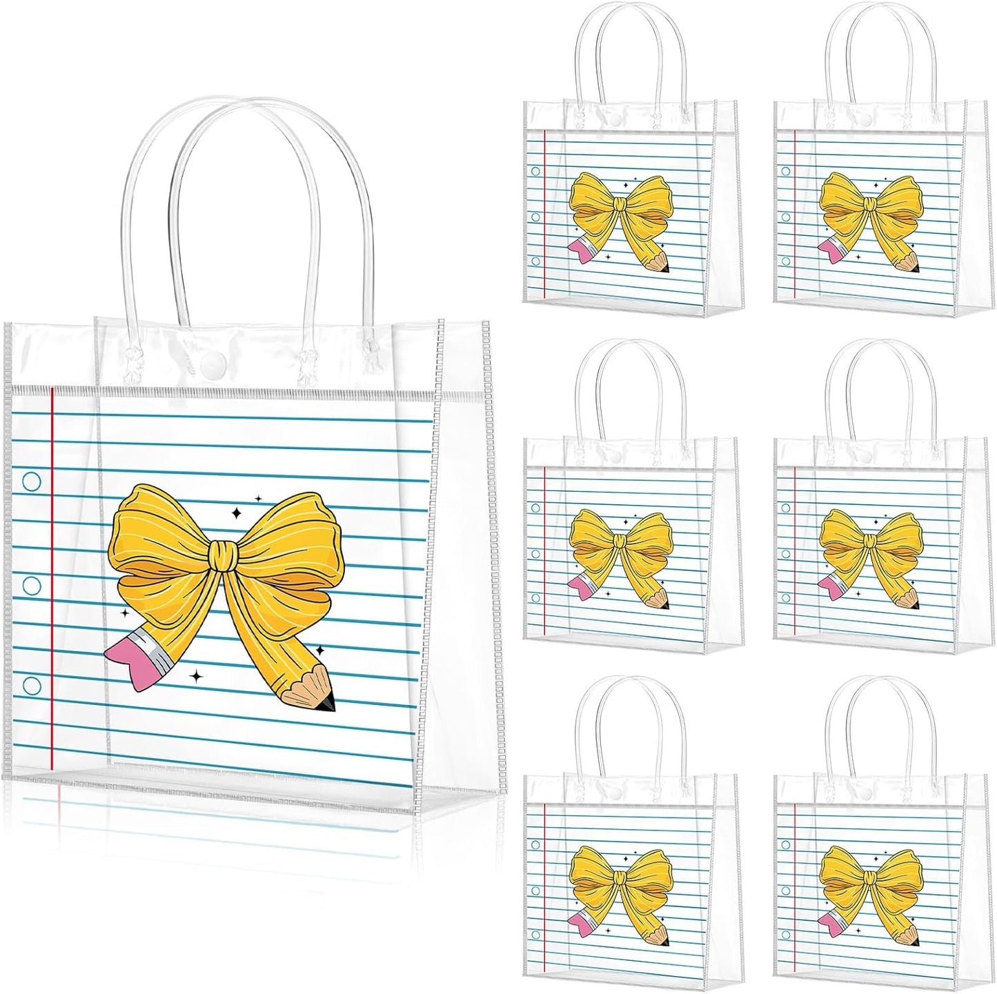 20 Pcs Back to School Gifts Bags with Handles Reusable Yellow Pencil Bow Treat Bags Teacher Appreciation Gifts for Candy Birthday Party Supplies 8 x 8 x 3.15''
