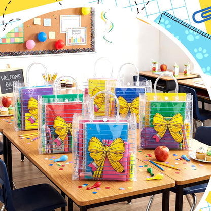 20 Pcs Back to School Gifts Bags with Handles Reusable Yellow Pencil Bow Treat Bags Teacher Appreciation Gifts for Candy Birthday Party Supplies 8 x 8 x 3.15''
