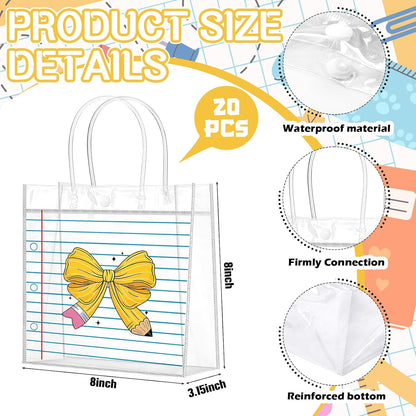 20 Pcs Back to School Gifts Bags with Handles Reusable Yellow Pencil Bow Treat Bags Teacher Appreciation Gifts for Candy Birthday Party Supplies 8 x 8 x 3.15''
