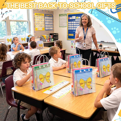 20 Pcs Back to School Gifts Bags with Handles Reusable Yellow Pencil Bow Treat Bags Teacher Appreciation Gifts for Candy Birthday Party Supplies 8 x 8 x 3.15''