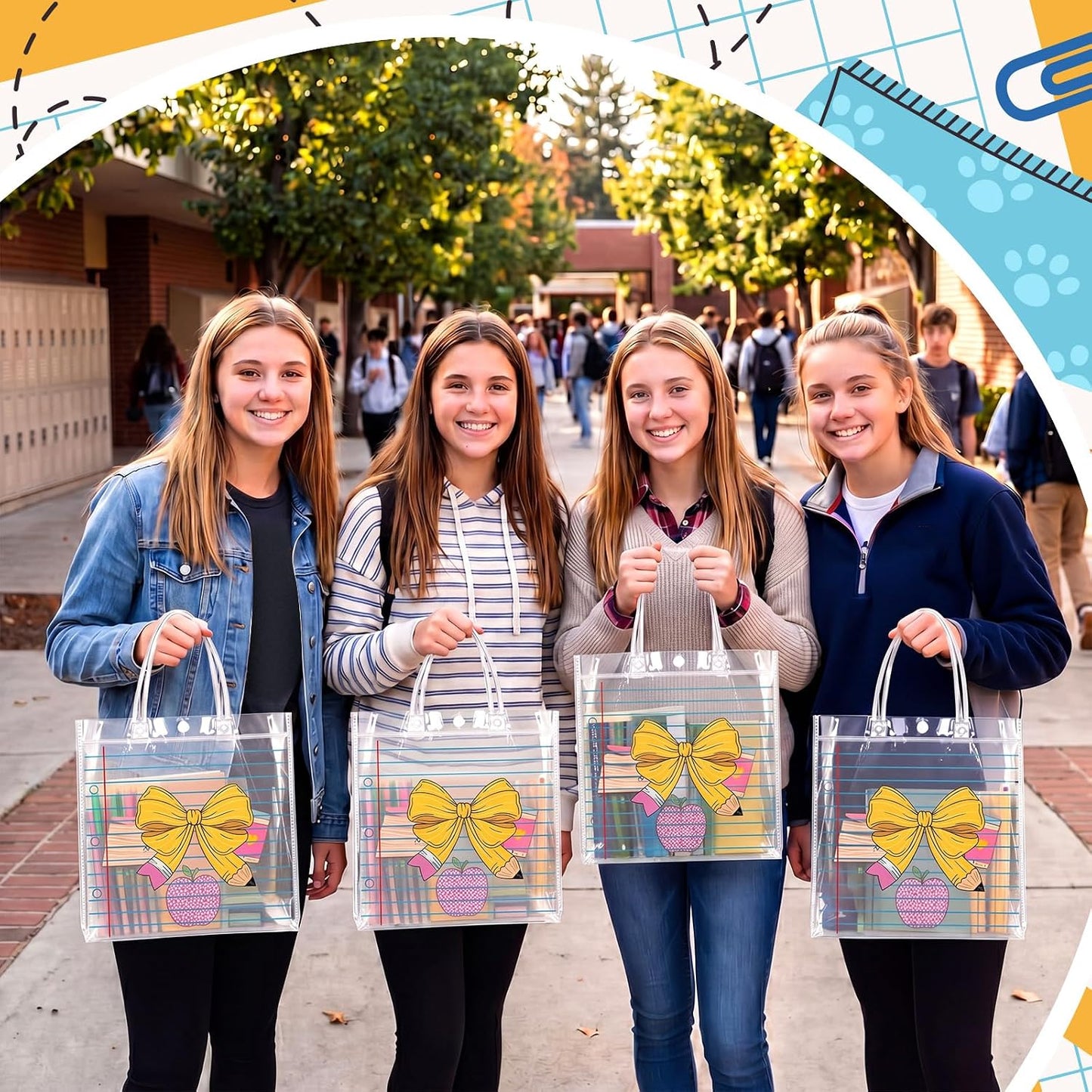 20 Pcs Back to School Gifts Bags with Handles Reusable Yellow Pencil Bow Treat Bags Teacher Appreciation Gifts for Candy Birthday Party Supplies 8 x 8 x 3.15''