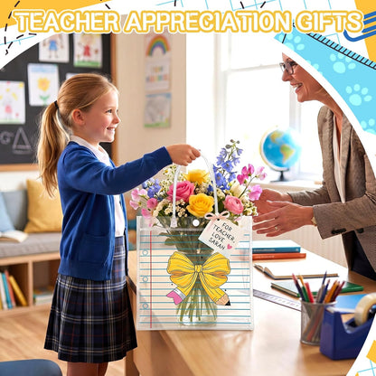 20 Pcs Back to School Gifts Bags with Handles Reusable Yellow Pencil Bow Treat Bags Teacher Appreciation Gifts for Candy Birthday Party Supplies 8 x 8 x 3.15''