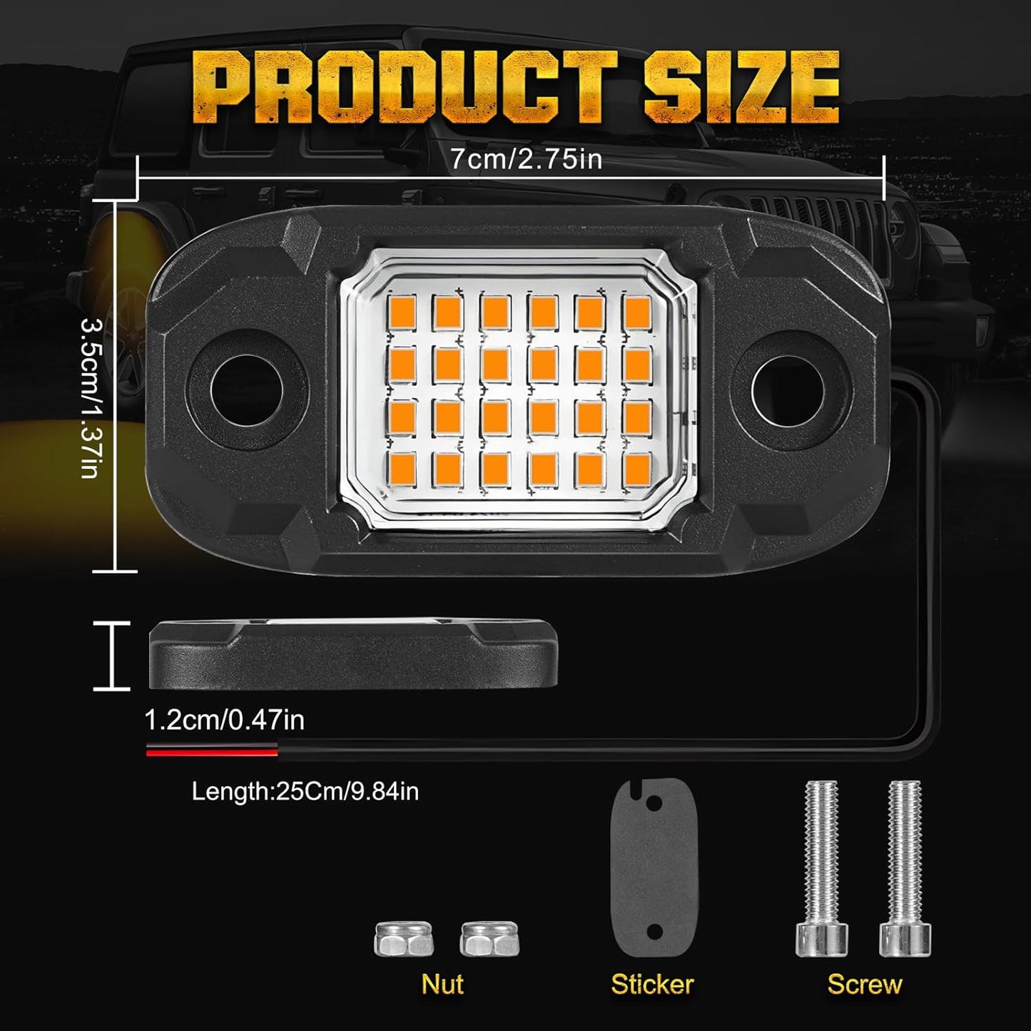 4 Pods Yellow LED Rock Light Waterproof Neon Trail Rig Lamp Underglow Lights for Car Truck Motorcycle SUV ATV UTV (Yellow)