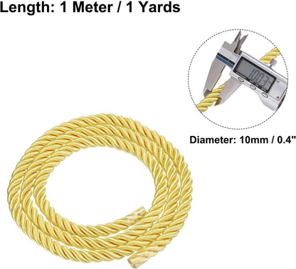 Trim Cord Rope, 10mm/ 1 Yards Nylon Twisted Trim Cord Rope Thread String Rope Cord Braid Trim [for Sewing Home Decor Crafts] - 0.4 Inch/Golden Yellow