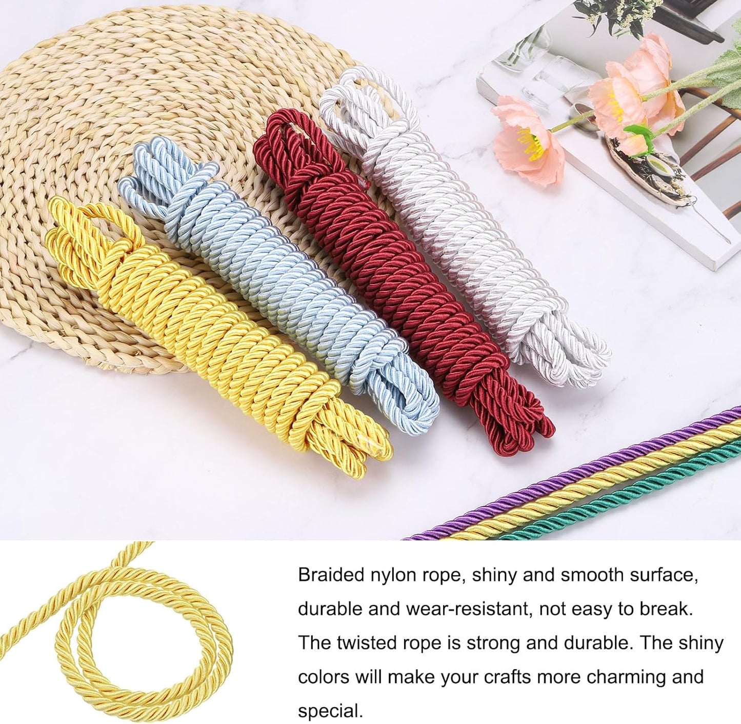 Trim Cord Rope, 10mm/ 1 Yards Nylon Twisted Trim Cord Rope Thread String Rope Cord Braid Trim [for Sewing Home Decor Crafts] - 0.4 Inch/Golden Yellow