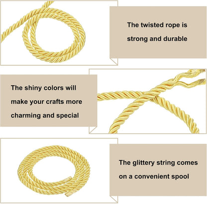 Trim Cord Rope, 10mm/ 1 Yards Nylon Twisted Trim Cord Rope Thread String Rope Cord Braid Trim [for Sewing Home Decor Crafts] - 0.4 Inch/Golden Yellow