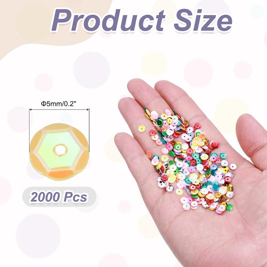 Loose Sequins 2000 Pcs 5MM Silver Backed Cup Embroidery Sequins Spangles for Jewelry Making Crafts Sewing, AB Yellow