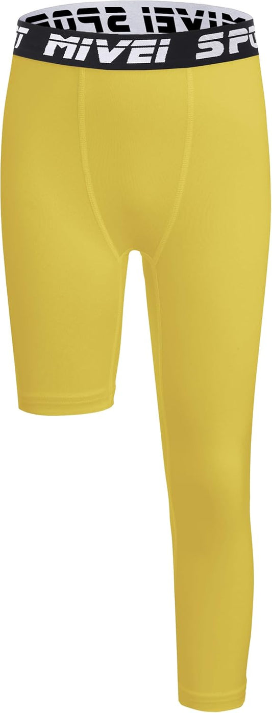 One Leg Compression Tights Youth Boys Basketball Leg Sleeve | Kids Compression Pants Girls' Single Leg Tights 3/4 Leggings for Baseball Softball Soccer Running Football, Sports Base Layer