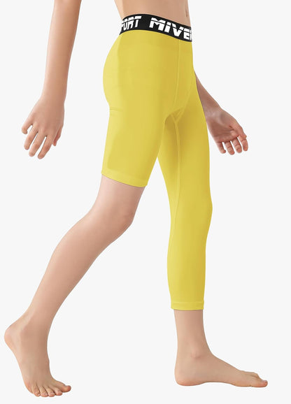 One Leg Compression Tights Youth Boys Basketball Leg Sleeve | Kids Compression Pants Girls' Single Leg Tights 3/4 Leggings for Baseball Softball Soccer Running Football, Sports Base Layer