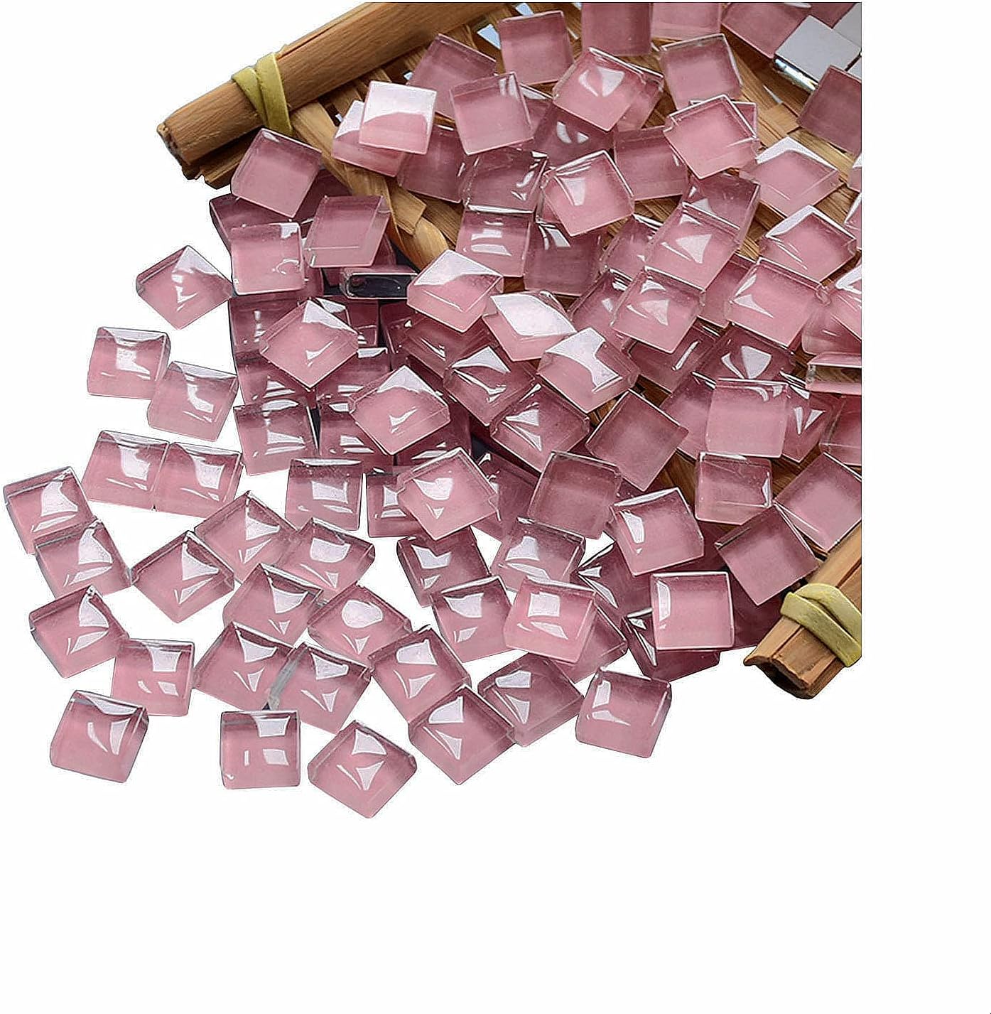 100 Pieces Mosaic Tiles Squares Bulk Pink Crystal Mosaic Stained Glass for Crafts Supplies DIY Picture Frames Handmade Jewelry Coasters Art Material Decoration,1x1cm