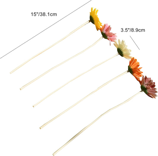 12 Stems PU Yellow Gerbera Daisy | Thanksgiving and Christmas Decorations Flexible Centerpiece Wedding Bouquet Home Décor