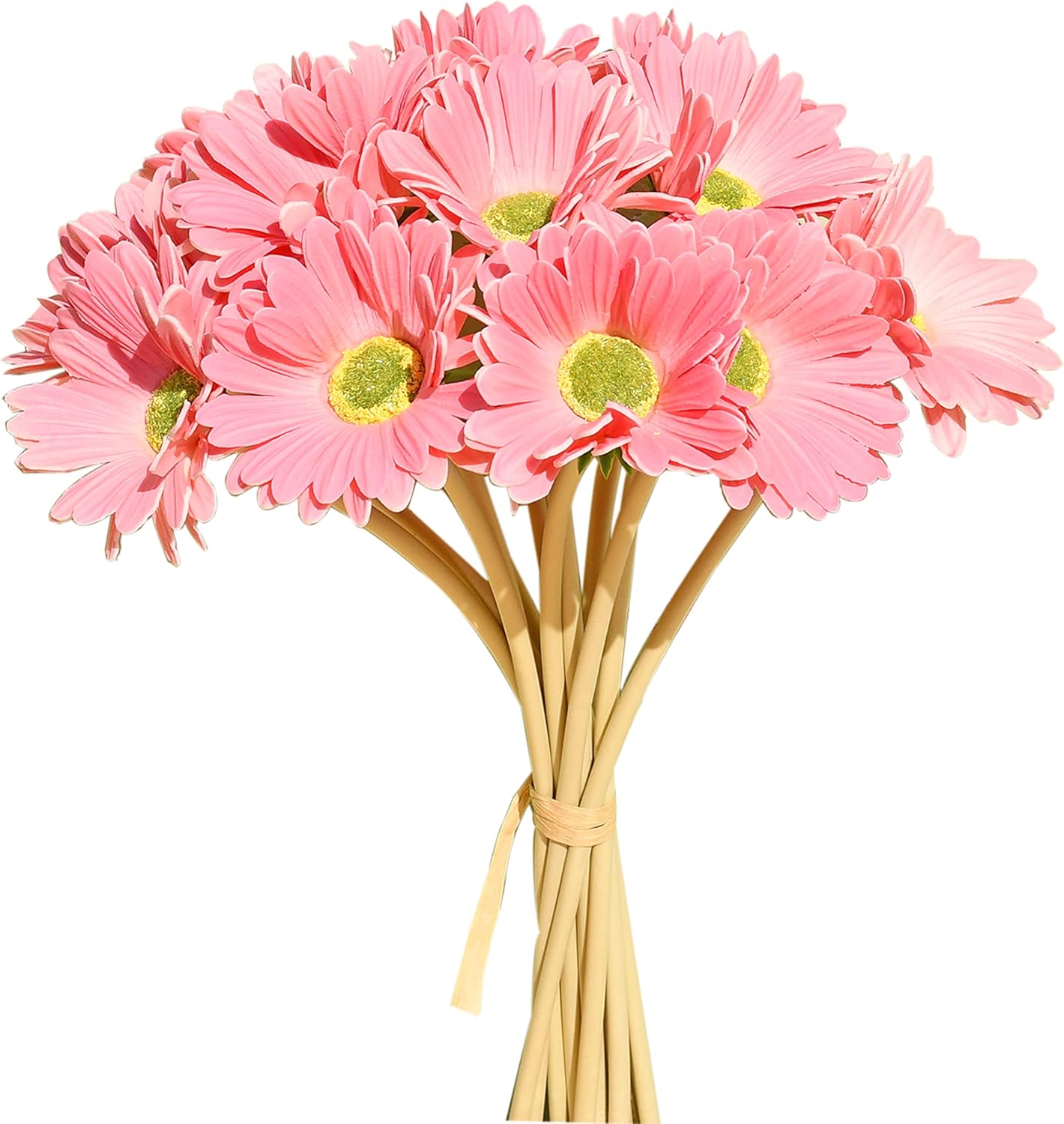 12 Stems PU Yellow Gerbera Daisy | Thanksgiving and Christmas Decorations Flexible Centerpiece Wedding Bouquet Home Décor