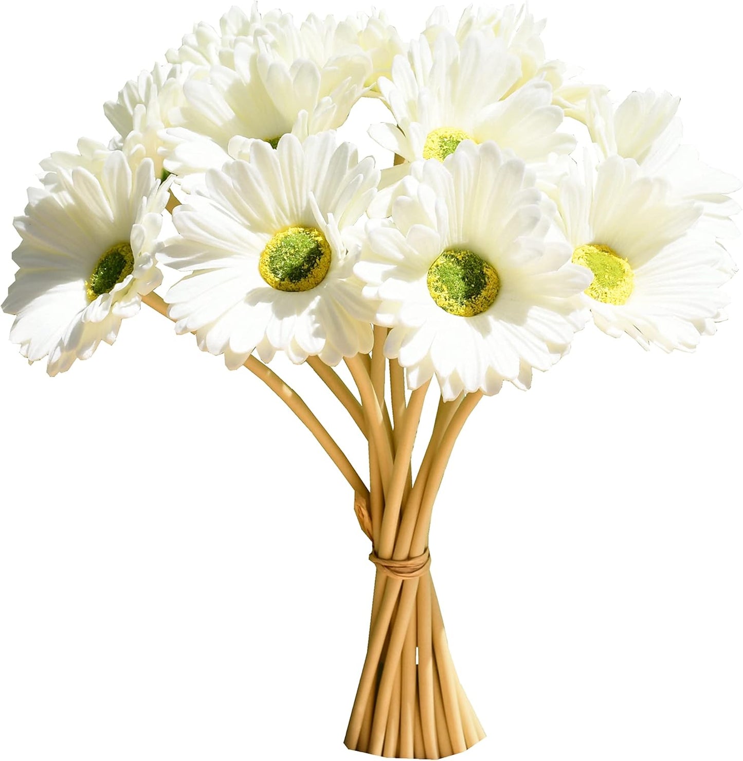 12 Stems PU Yellow Gerbera Daisy | Thanksgiving and Christmas Decorations Flexible Centerpiece Wedding Bouquet Home Décor