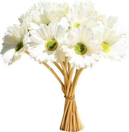 12 Stems PU Yellow Gerbera Daisy | Thanksgiving and Christmas Decorations Flexible Centerpiece Wedding Bouquet Home Décor