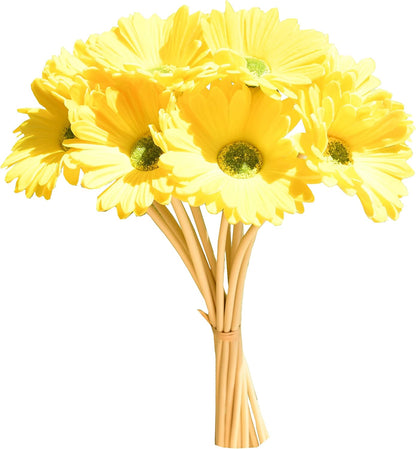 12 Stems PU Yellow Gerbera Daisy | Thanksgiving and Christmas Decorations Flexible Centerpiece Wedding Bouquet Home Décor