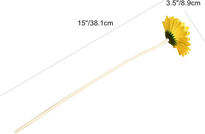 12 Stems PU Yellow Gerbera Daisy | Thanksgiving and Christmas Decorations Flexible Centerpiece Wedding Bouquet Home Décor