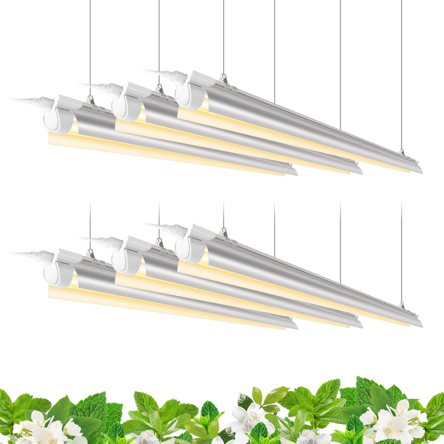 T8 Grow Light, 252W(6 x 42W, 1400W Equivalent), Full Spectrum, LED Grow Light Strips, T8 Integrated Growing Lamp Fixture, Grow Shop Light, with ON/Off Switch, 4FT 6 Packs, Yellow
