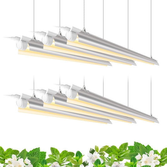 T8 Grow Light, 252W(6 x 42W, 1400W Equivalent), Full Spectrum, LED Grow Light Strips, T8 Integrated Growing Lamp Fixture, Grow Shop Light, with ON/Off Switch, 4FT 6 Packs, Yellow