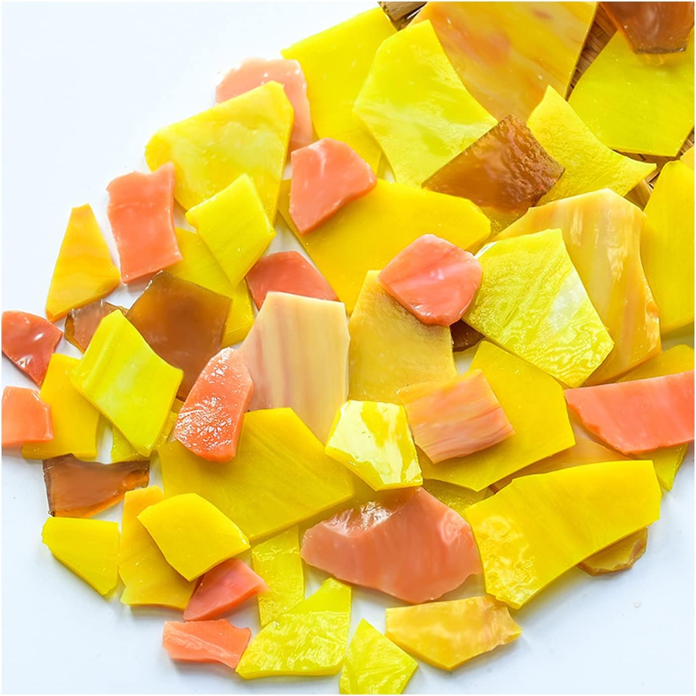 7oz Mixed Stained Mosaic Glass Pieces Sheets, Large Broken Glass Mosaic Tiles for Art Crafts Bulk Coffee Floor Wall Mosaic Supplies - Yellow Series