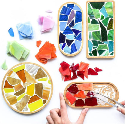 7oz Mixed Stained Mosaic Glass Pieces Sheets, Large Broken Glass Mosaic Tiles for Art Crafts Bulk Coffee Floor Wall Mosaic Supplies - Yellow Series