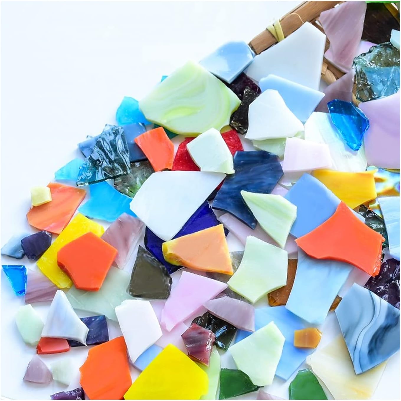 7oz Mixed Stained Mosaic Glass Pieces Sheets, Large Broken Glass Mosaic Tiles for Art Crafts Bulk Coffee Floor Wall Mosaic Supplies - Yellow Series