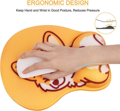 Wrist Rest, Cute Mouse Pad, Ergonomic Mouse Pad with Wrist Support,Non-Slip Base Corgi Butt Wrist Rest, Rest Easy-Typing for Gaming Office Computer Laptop Present(Yellow Cute Corgi)