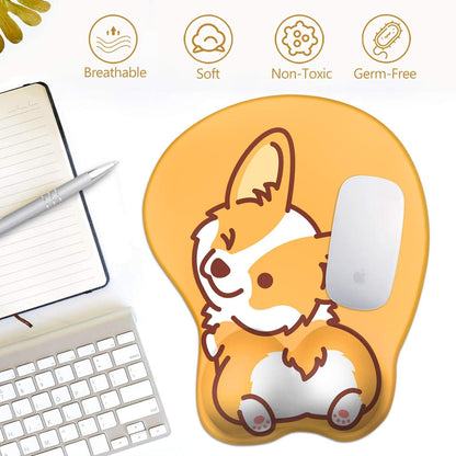 Wrist Rest, Cute Mouse Pad, Ergonomic Mouse Pad with Wrist Support,Non-Slip Base Corgi Butt Wrist Rest, Rest Easy-Typing for Gaming Office Computer Laptop Present(Yellow Cute Corgi)