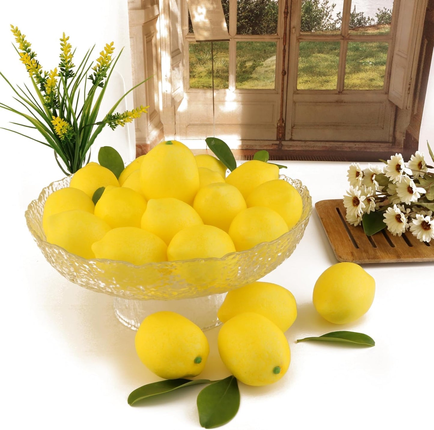 9PCS Artificial Lemon, Realistic Fake Fruit Lemon Ornaments, Summer Fruit Party Photography Teaching Props for Home Kitchen Table（Yellow）