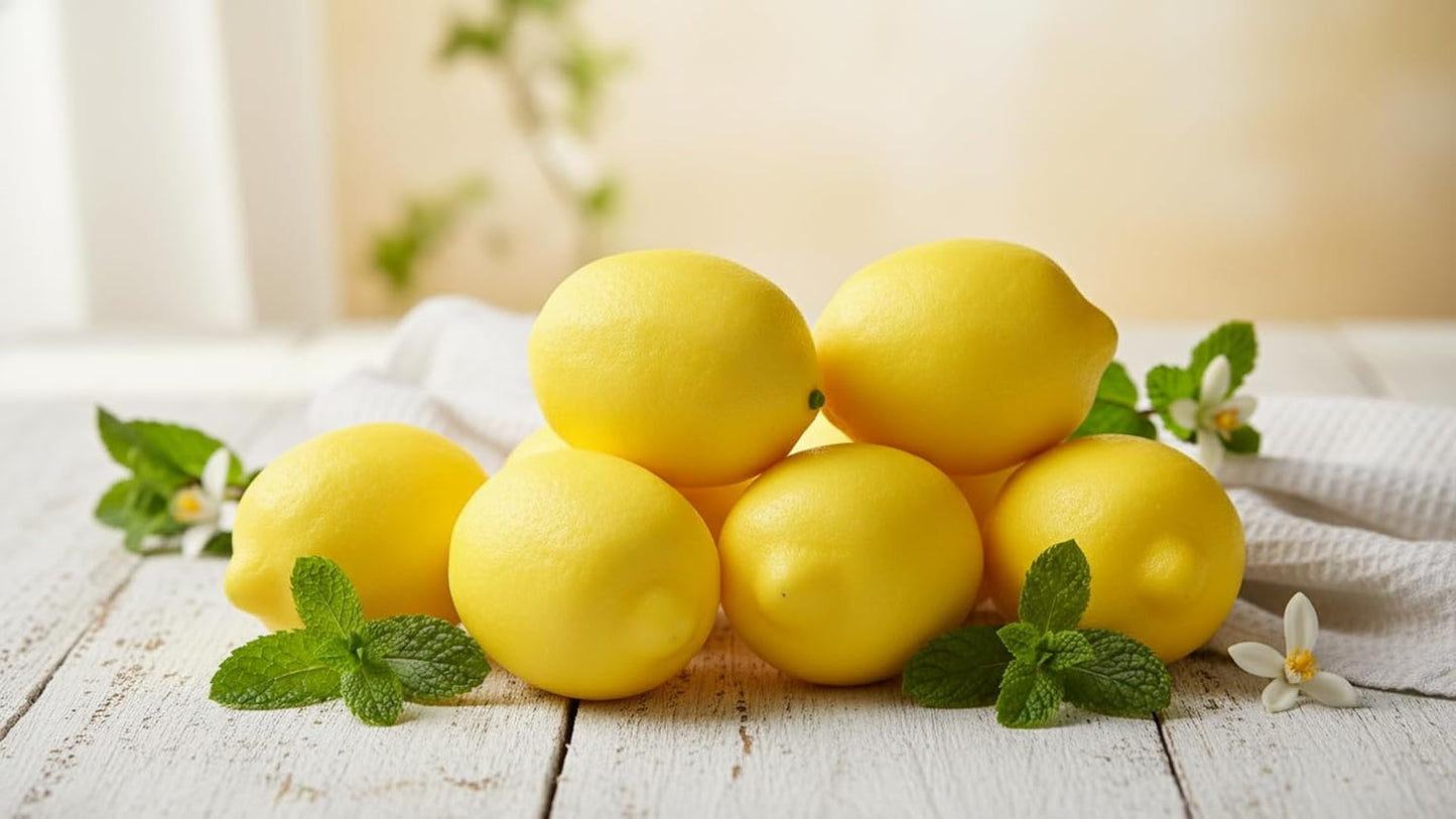 9PCS Artificial Lemon, Realistic Fake Fruit Lemon Ornaments, Summer Fruit Party Photography Teaching Props for Home Kitchen Table（Yellow）
