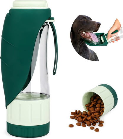 Upgraded Dog Water Bottle, Portable Dog Cat Puppy Pet Water Dispenser Feeder with Drinking Cup and Food Container Leak Proof for Outdoor Walking, Travel, Hiking 12OZ