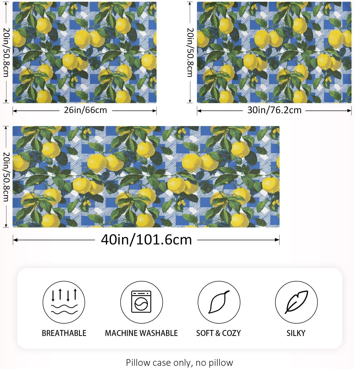 Satin Pillowcase 1 Pack Lemon Yellow Citrus Fruits (34) Similar to Silk Pillow Cases, 20" x 26" Soft Smooth Breathable Cool Pillow Cover for Hair and Skin, Standard Size