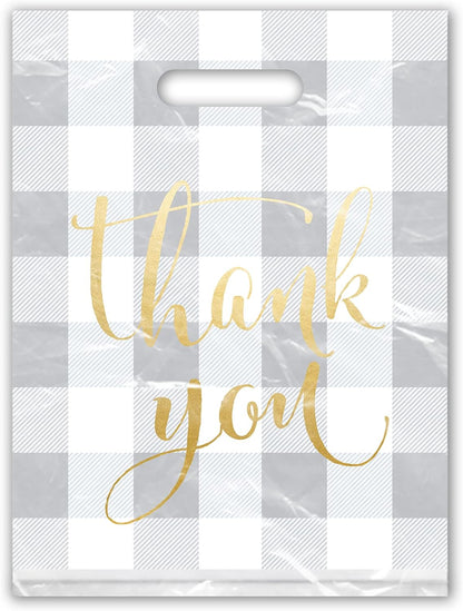 12x15 50 Count Buffalo Check Thank You Designer Retail Boutique Merchandise Bags with Die Cut Handles Premium Printed Shopping Bags For Small Business Shop Owners