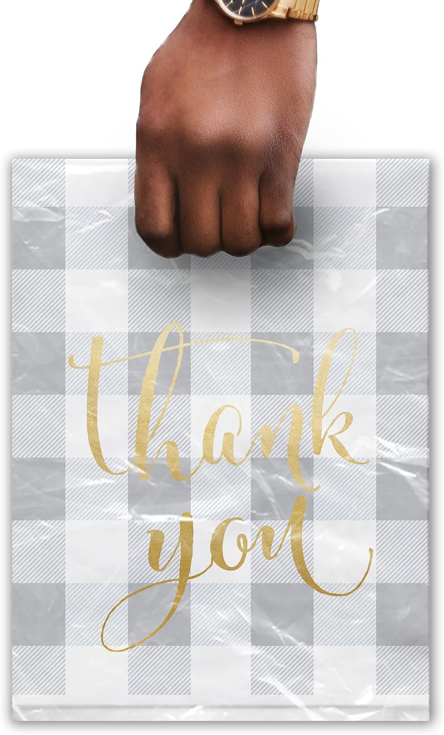 12x15 50 Count Buffalo Check Thank You Designer Retail Boutique Merchandise Bags with Die Cut Handles Premium Printed Shopping Bags For Small Business Shop Owners
