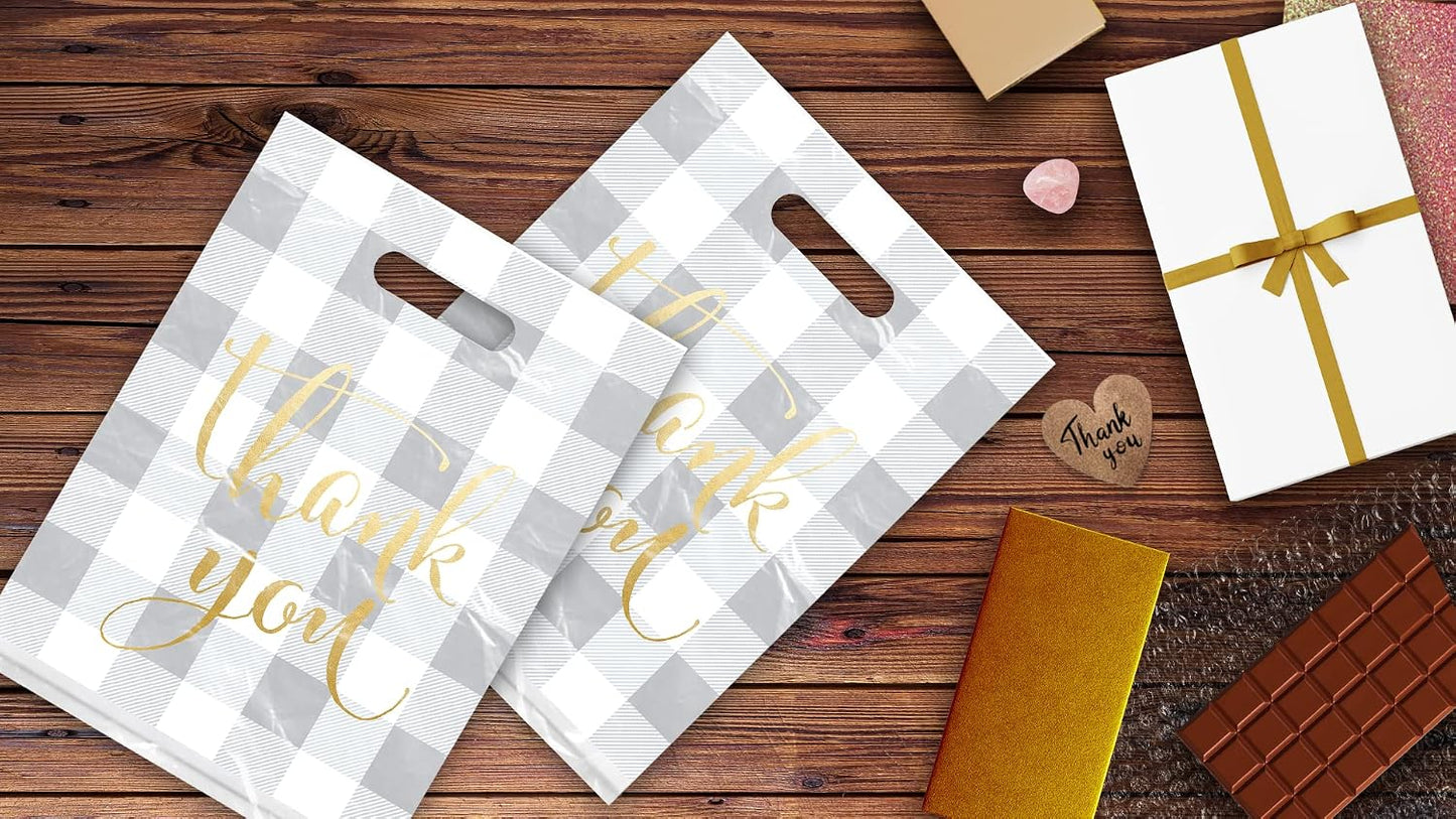 12x15 50 Count Buffalo Check Thank You Designer Retail Boutique Merchandise Bags with Die Cut Handles Premium Printed Shopping Bags For Small Business Shop Owners
