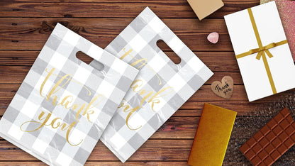 12x15 50 Count Buffalo Check Thank You Designer Retail Boutique Merchandise Bags with Die Cut Handles Premium Printed Shopping Bags For Small Business Shop Owners